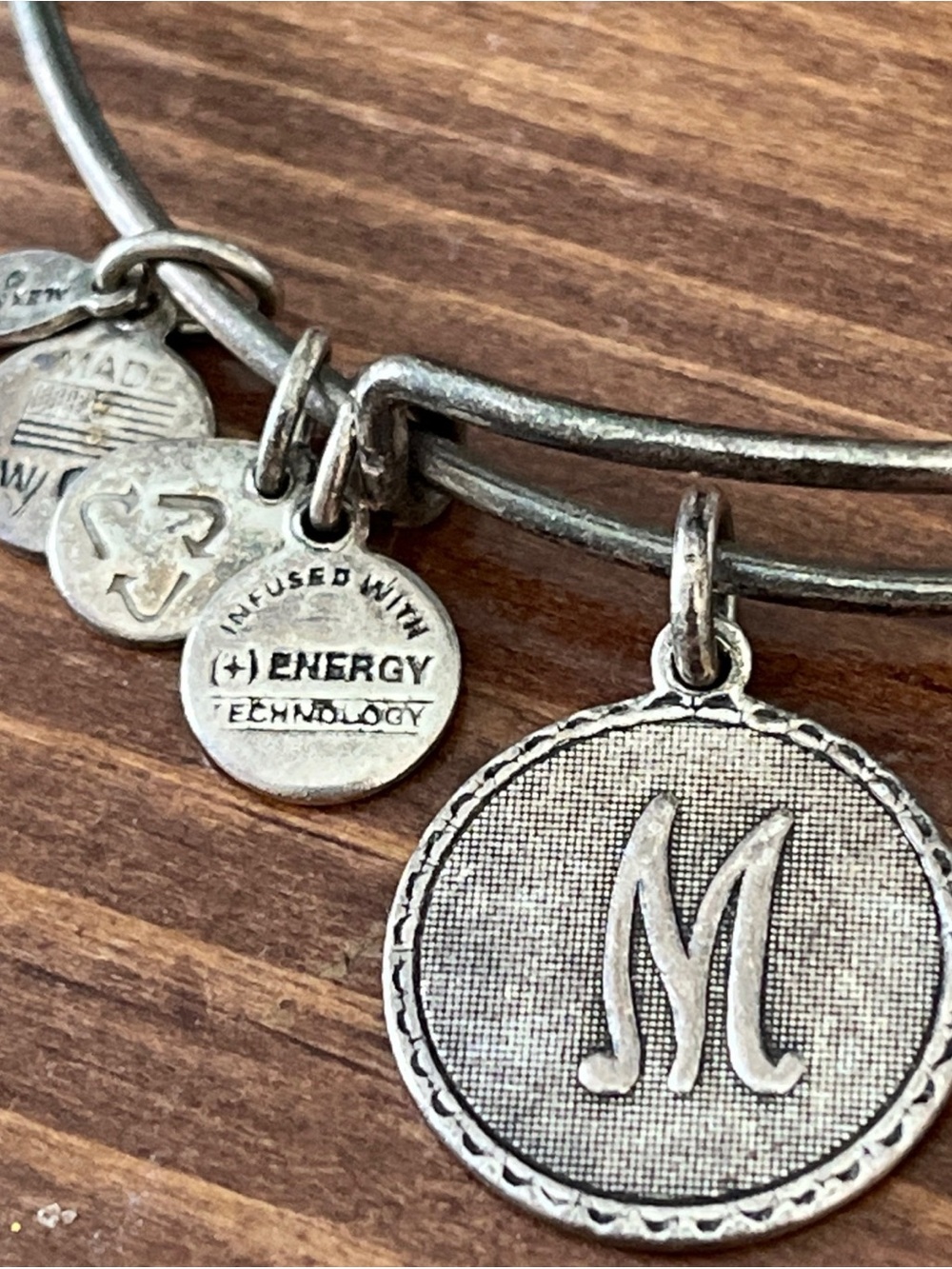 Alex and Ani Silver-Tone Charm Bangle Bracelet M initial